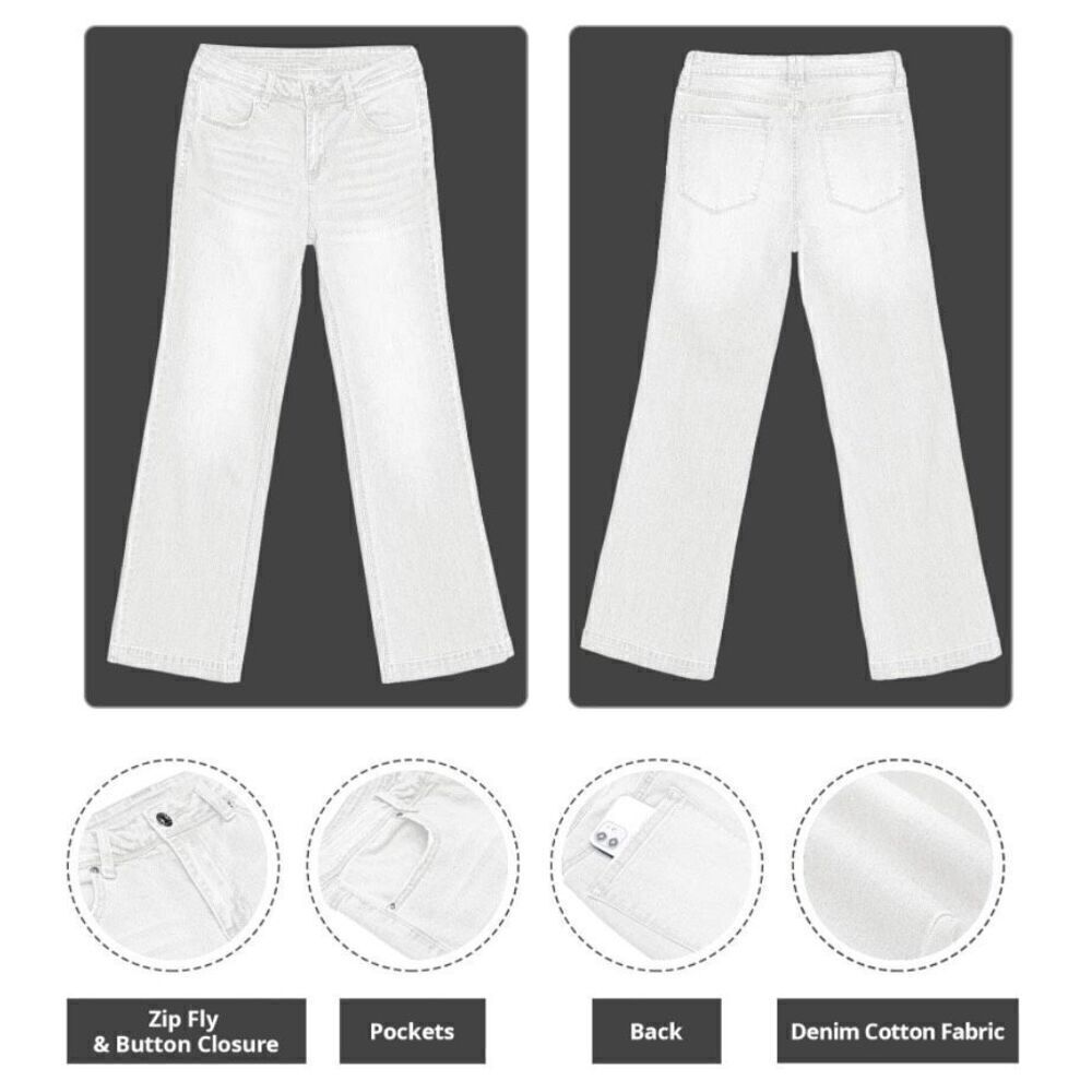 Womens White High Waisted Wide Leg Baggy Denim Flare Pants - Picture 7 of 7